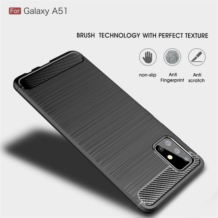 For Galaxy A51 Brushed Texture Carbon Fiber TPU Case(Red)