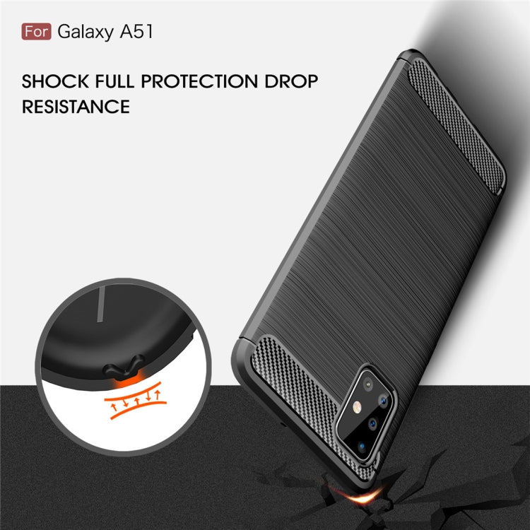For Galaxy A51 Brushed Texture Carbon Fiber TPU Case(Red)