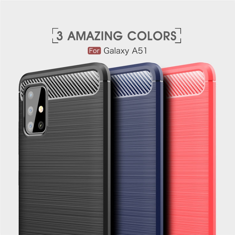 For Galaxy A51 Brushed Texture Carbon Fiber TPU Case(Red)
