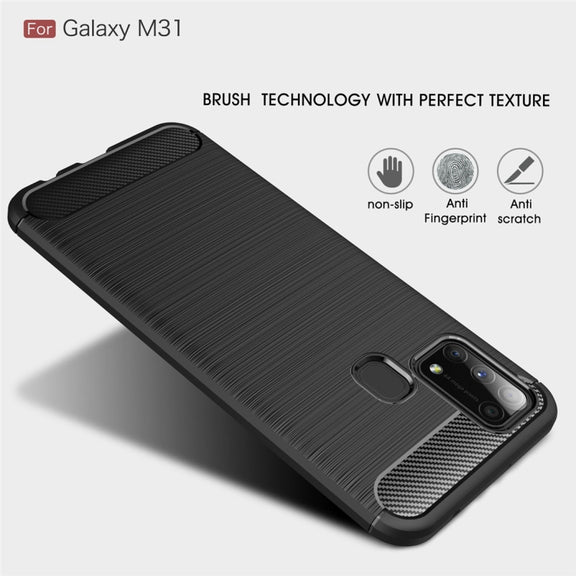 For Galaxy M31 Brushed Texture Carbon Fiber TPU Case(Black)