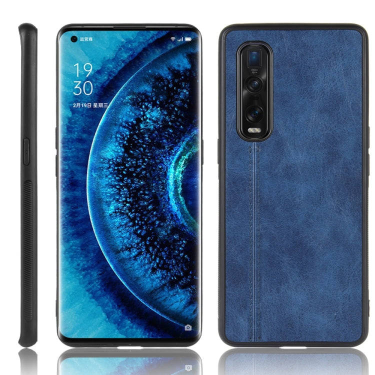 For Oppo Find X2 Pro Regular Version  Shockproof Sewing Cow Pattern Skin PC + PU + TPU Case(Blue)