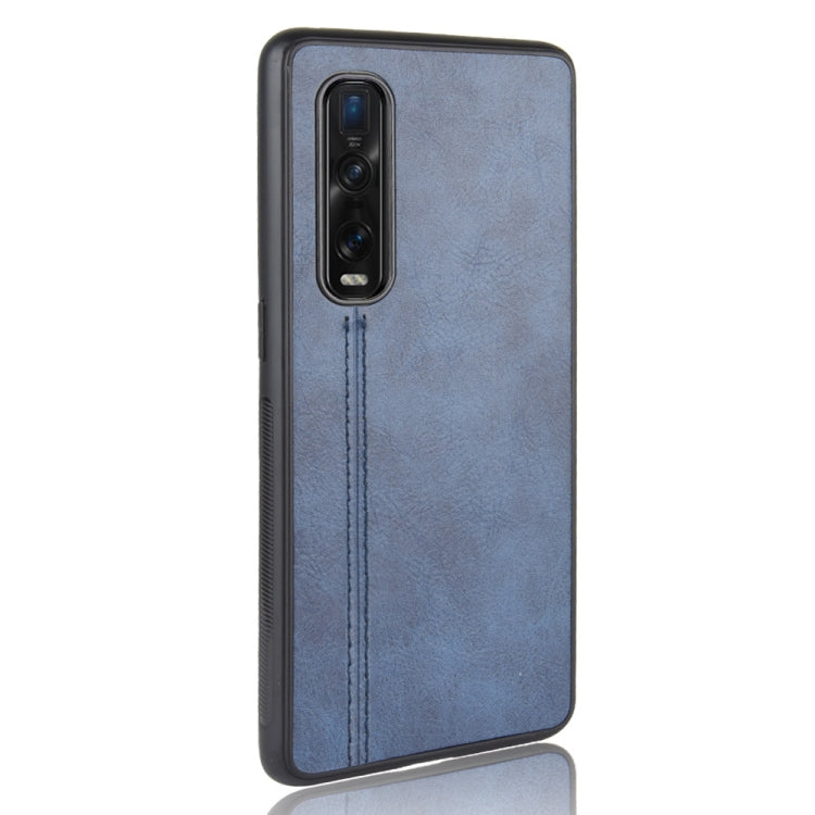 For Oppo Find X2 Pro Regular Version  Shockproof Sewing Cow Pattern Skin PC + PU + TPU Case(Blue)