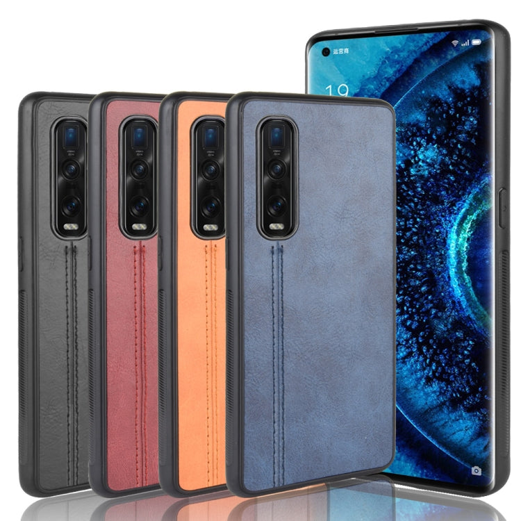 For Oppo Find X2 Pro Regular Version  Shockproof Sewing Cow Pattern Skin PC + PU + TPU Case(Blue)