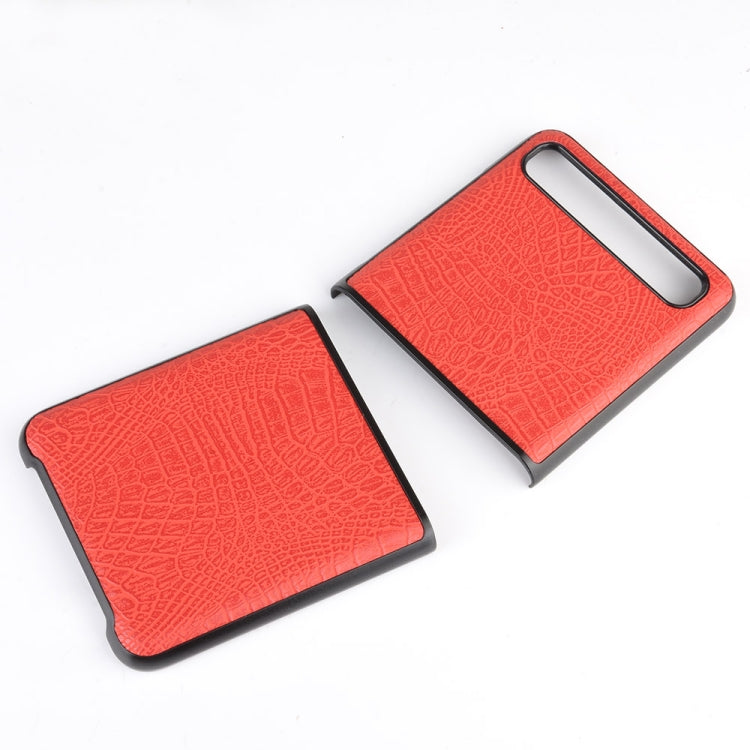 For Galaxy Z Flip Shockproof Crocodile Texture PC + PU Case(Red)