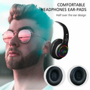 VJ033 Multi-function Upgrade Bluetooth 5.0 Headset Stereo Wireless LED Microphone FM Radio Headset(Black)