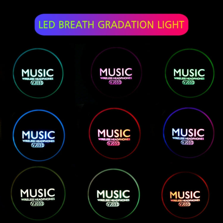 VJ033 Multi-function Upgrade Bluetooth 5.0 Headset Stereo Wireless LED Microphone FM Radio Headset(Black)