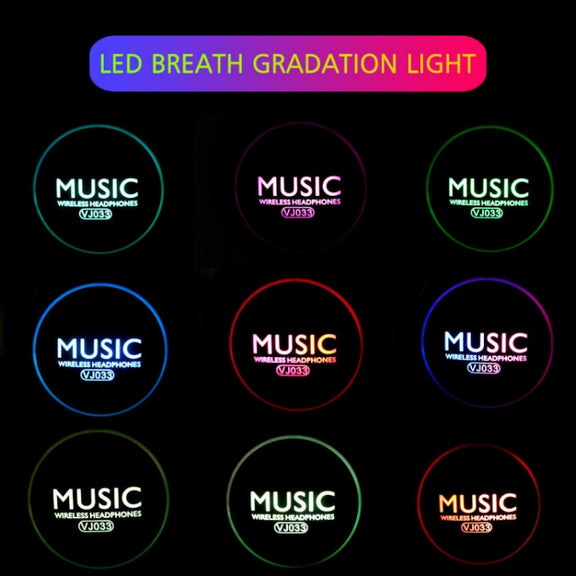 VJ033 Multi-function Upgrade Bluetooth 5.0 Headset Stereo Wireless LED Microphone FM Radio Headset(Black)