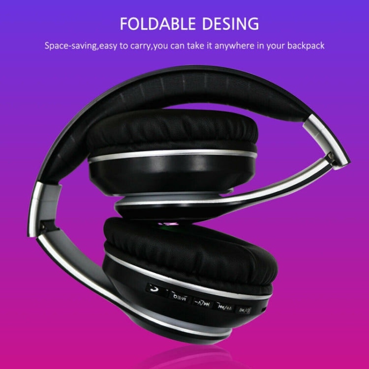 VJ033 Multi-function Upgrade Bluetooth 5.0 Headset Stereo Wireless LED Microphone FM Radio Headset(Black)