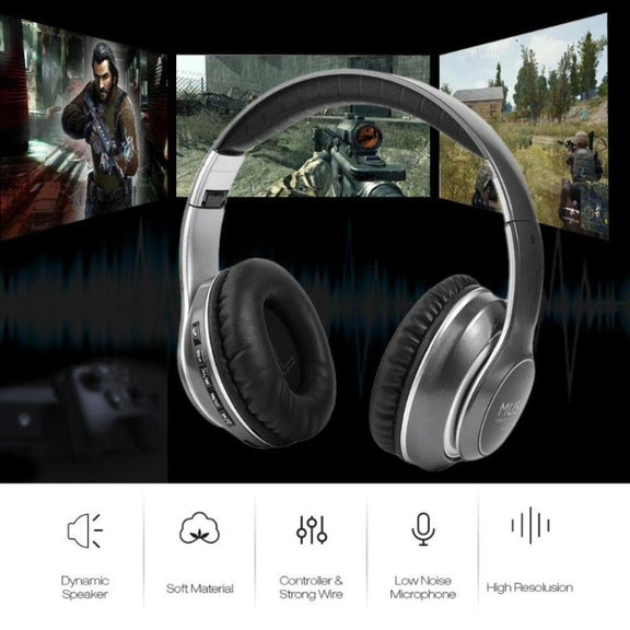 VJ033 Multi-function Upgrade Bluetooth 5.0 Headset Stereo Wireless LED Microphone FM Radio Headset(Gray)