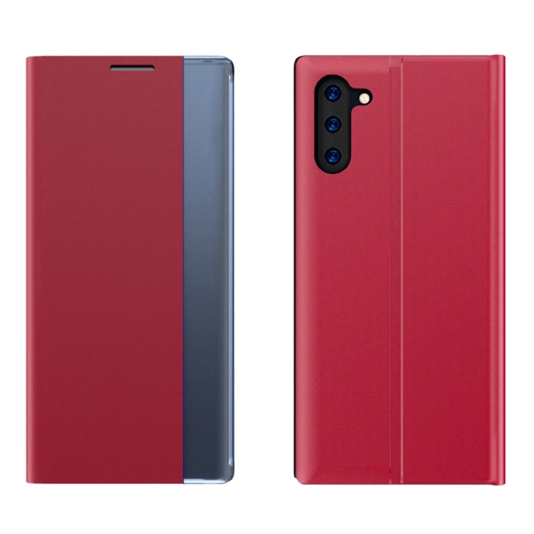 For Galaxy Note 10 Plus Plain Texture Cloth Attraction Flip Holder Leather Phone Case(Red)