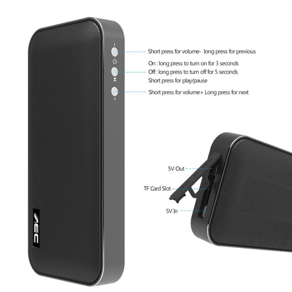 AEC BT-205 Portable Wireless Bluetooth Speaker Stereo Music Loudspeaker Built-in Microphone, Support TF Card(Black)