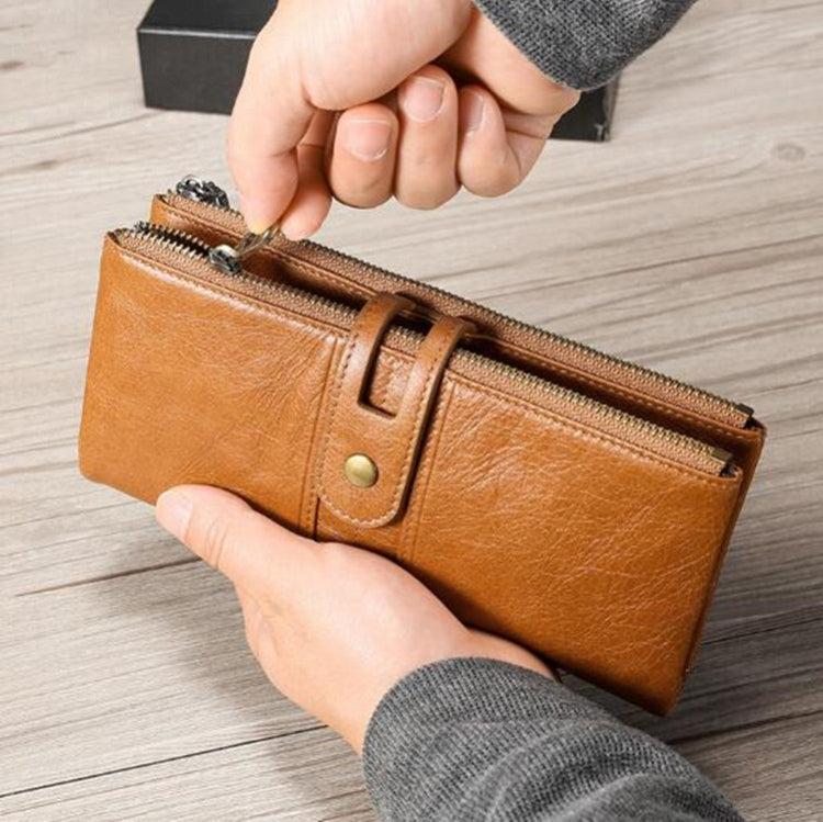 Ladies Genuine Leather Long Wallet Anti-theft Card Bag Multifunctional Clutch Bag(Brown)