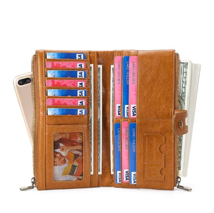 Ladies Genuine Leather Long Wallet Anti-theft Card Bag Multifunctional Clutch Bag(Brown)