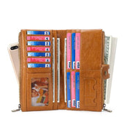 Ladies Genuine Leather Long Wallet Anti-theft Card Bag Multifunctional Clutch Bag(Brown)