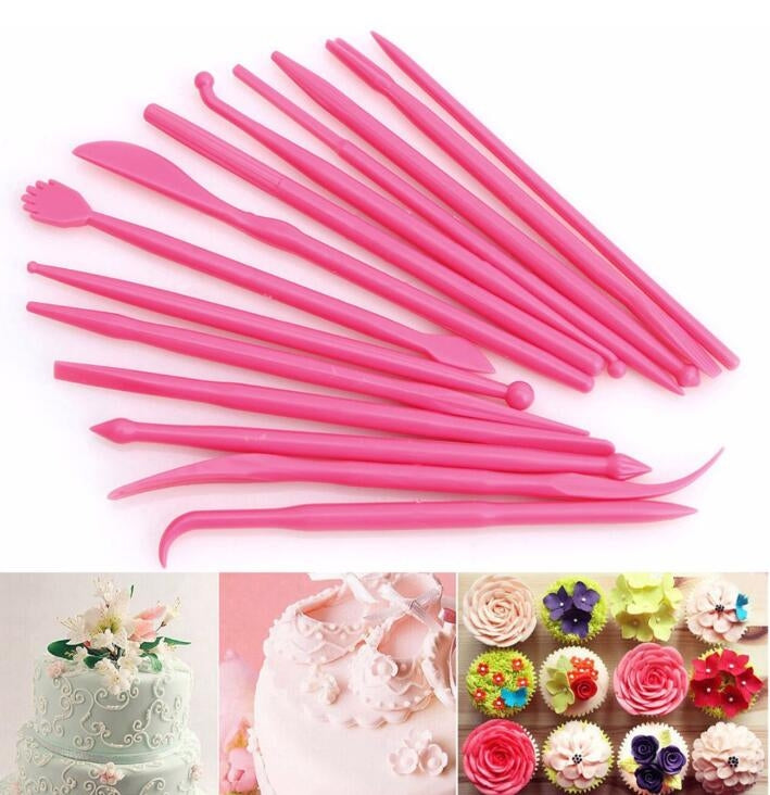 2 Sets Mini Fondant Styling Engraving Group Tools Cake Engraving Pen(14pcs / Set)(Rose Red)