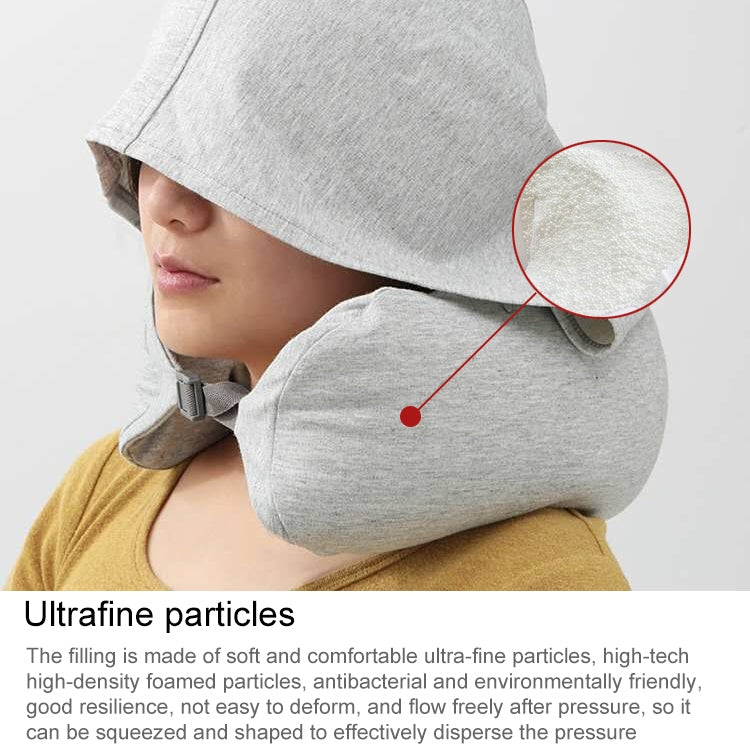 Portable Airplane Travel U-shaped Hooded Pillow Nap Time Neck Pillow(Navy Blue)