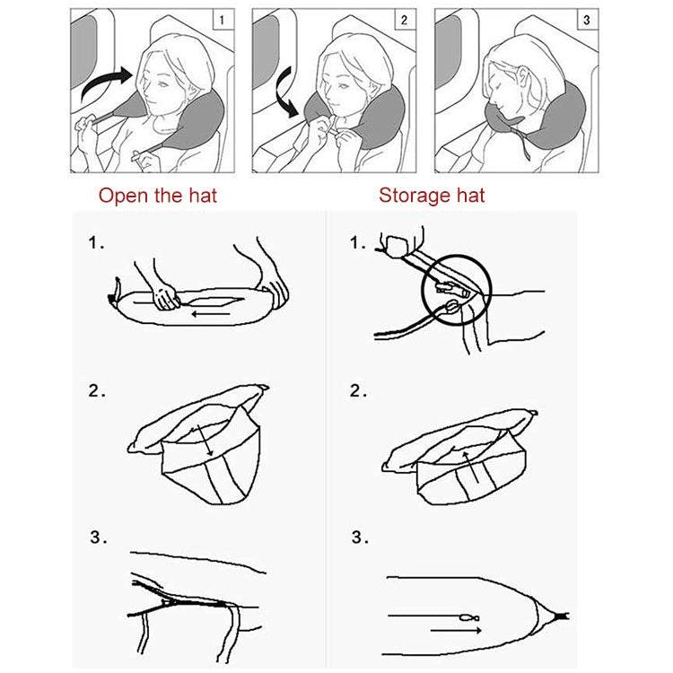 Portable Airplane Travel U-shaped Hooded Pillow Nap Time Neck Pillow(Navy Blue)