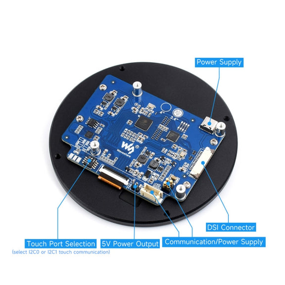 Waveshare 3.4 inch DSI Round Touch Display, 800 × 800, IPS, 10-Point Touch