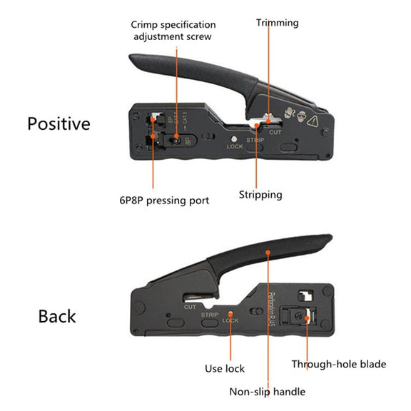 Multifunctional Seven-type Through-hole Crystal Head 6P8P Wire Stripping Network Tool Extrusion Crimping Wire Network Cable Pliers
