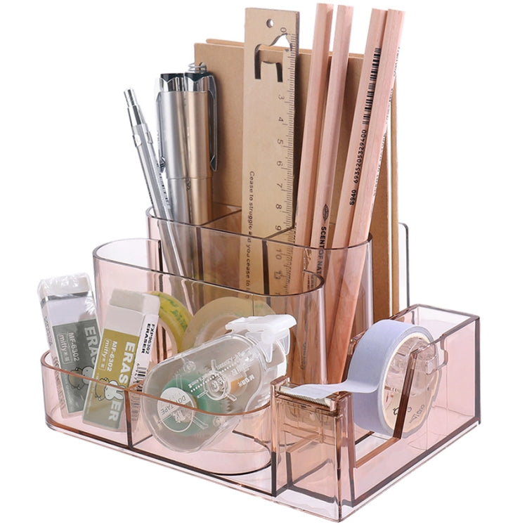 Transparent Acrylic Stationery Storage Box Creative Desk Organizer Plastic Compartment Pen Holder Office Accessories(Brown)