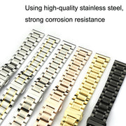 22mm Steel Bracelet Butterfly Buckle Five Beads Unisex Stainless Steel Solid Watch Strap, Color:Silver