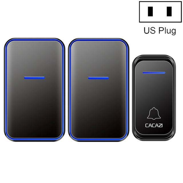 CACAZI A68-2 One to Two Wireless Remote Control Electronic Doorbell Home Smart Digital Wireless Doorbell, Style:US Plug(Black)