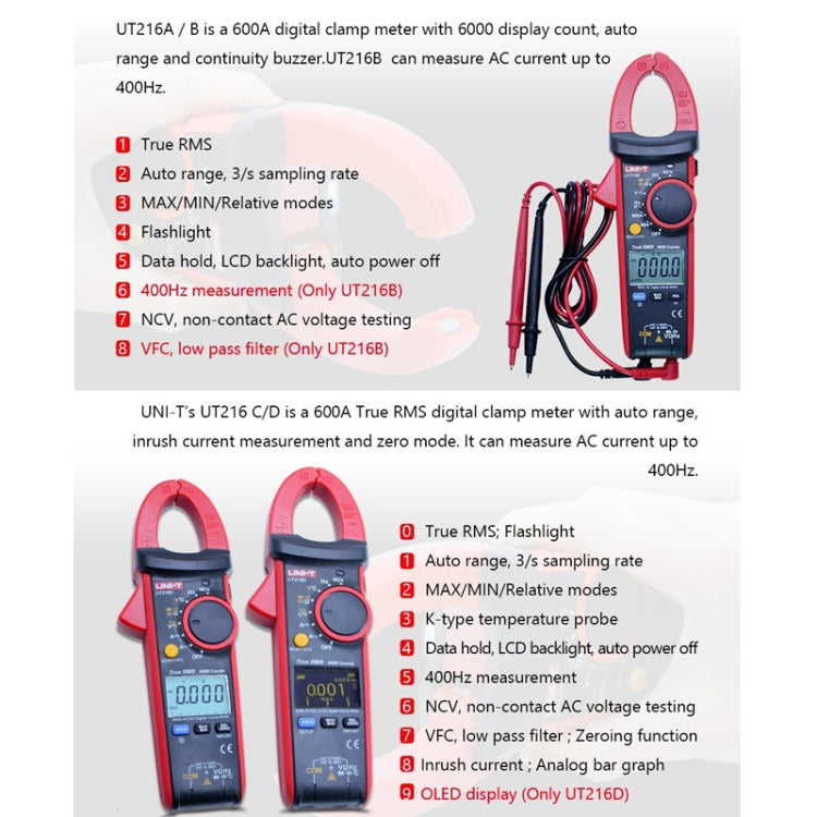 UNI-T UT216B 600A Digital Clamp Meter AC DC Voltage Detector