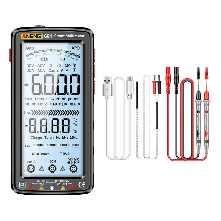 ANENG 681 LCD Digital Display Screen Smart Automatic Range Rechargeable Multimeter(Black)