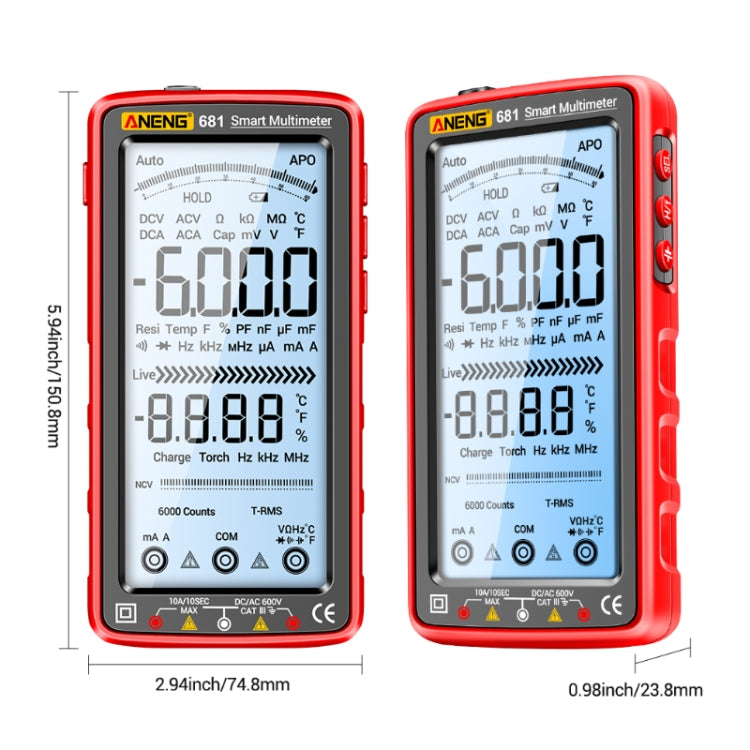 ANENG 681 LCD Digital Display Screen Smart Automatic Range Rechargeable Multimeter(Red)