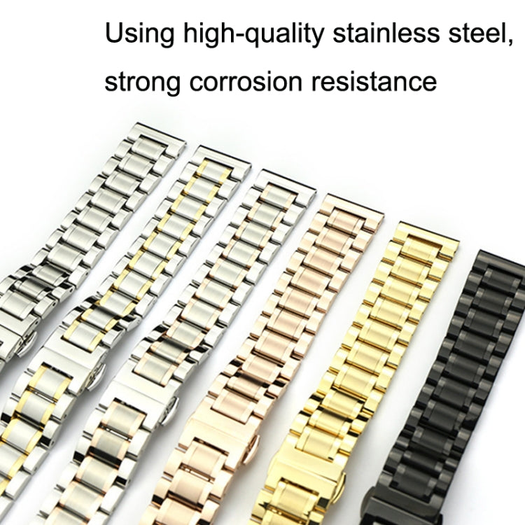 18mm Steel Bracelet Butterfly Buckle Five Beads Unisex Stainless Steel Solid Watch Strap, Color:Intermediate Rose Gold