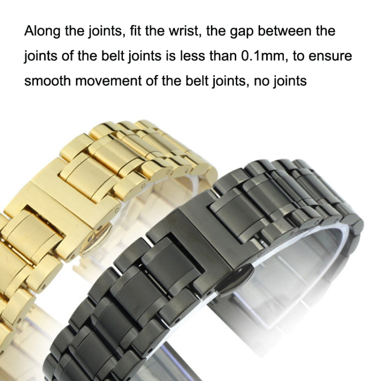 18mm Steel Bracelet Butterfly Buckle Five Beads Unisex Stainless Steel Solid Watch Strap, Color:Silver