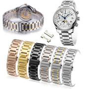 18mm Steel Bracelet Butterfly Buckle Five Beads Unisex Stainless Steel Solid Watch Strap, Color:Intermediate Rose Gold