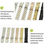 19mm Steel Bracelet Butterfly Buckle Five Beads Unisex Stainless Steel Solid Watch Strap, Color:Gold