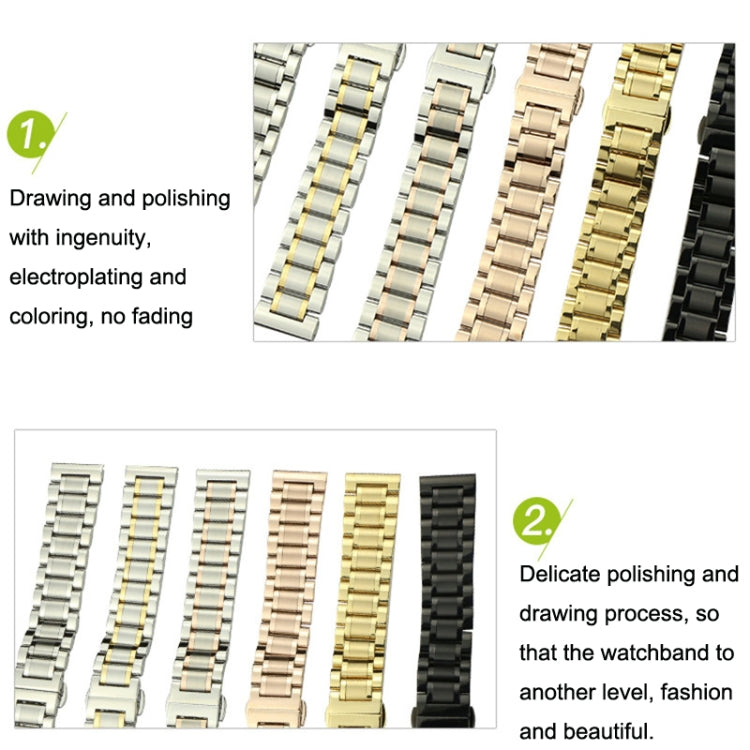 20mm Steel Bracelet Butterfly Buckle Five Beads Unisex Stainless Steel Solid Watch Strap, Color:Silver