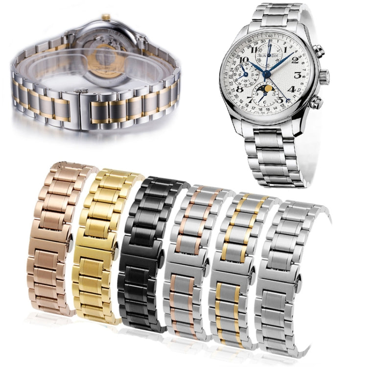 13mm Steel Bracelet Butterfly Buckle Five Beads Unisex Stainless Steel Solid Watch Strap, Color:Silver