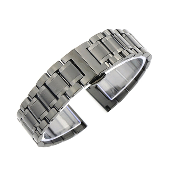 14mm Steel Bracelet Butterfly Buckle Five Beads Unisex Stainless Steel Solid Watch Strap, Color:Black