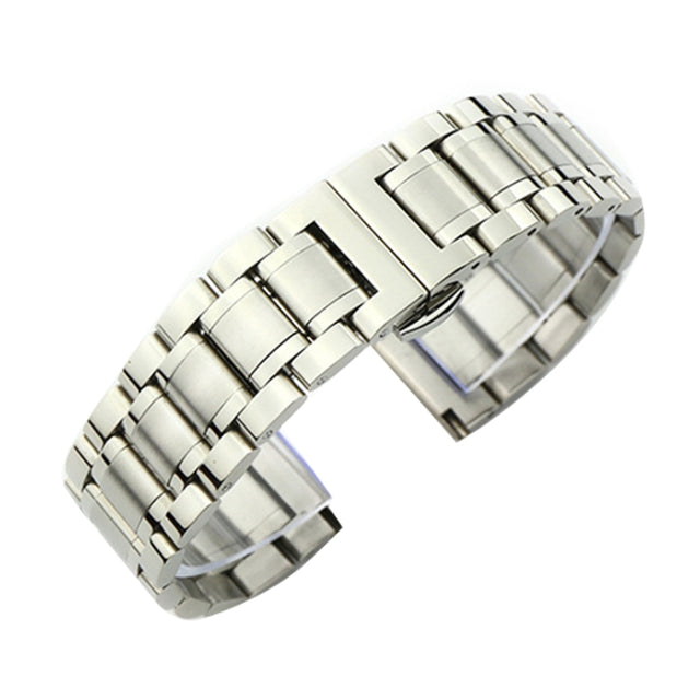 15mm Steel Bracelet Butterfly Buckle Five Beads Unisex Stainless Steel Solid Watch Strap, Color:Silver