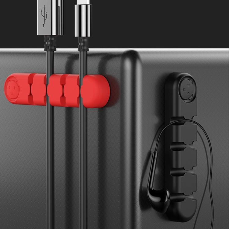 5 PCS 4 Holes Bear Silicone Desktop Data Cable Organizing And Fixing Device(Camellia Red)