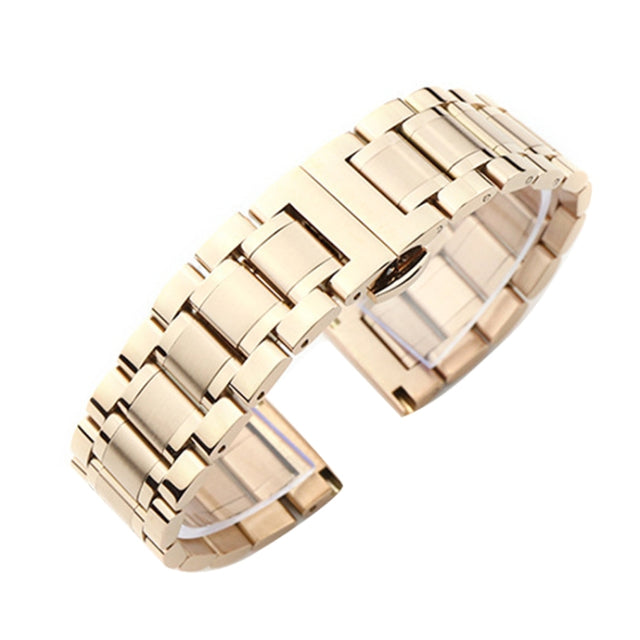 16mm Steel Bracelet Butterfly Buckle Five Beads Unisex Stainless Steel Solid Watch Strap, Color:Rose Gold
