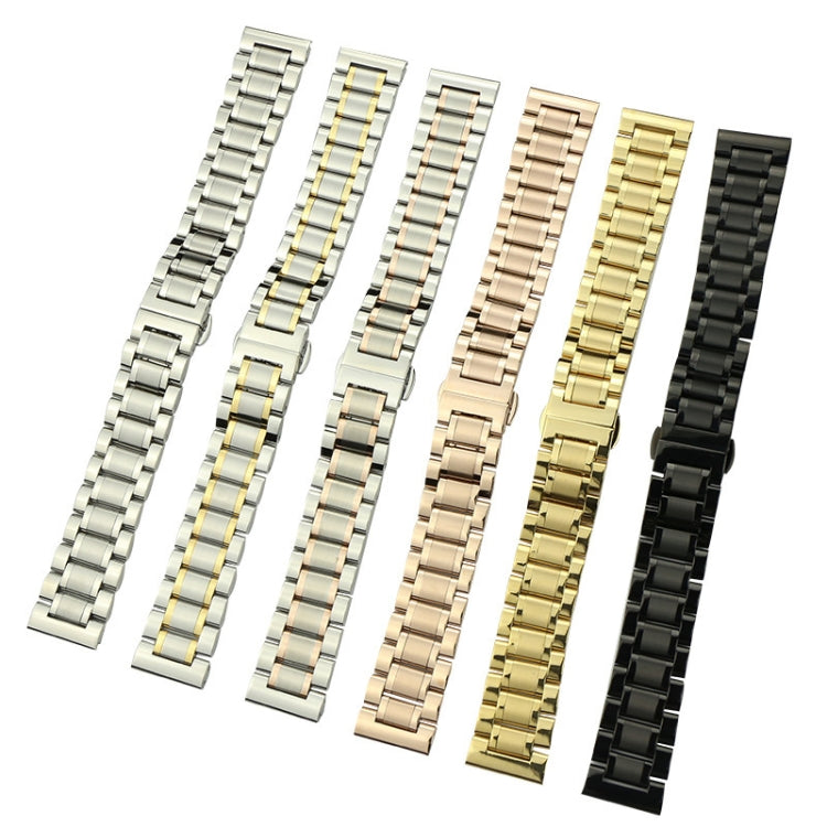 16mm Steel Bracelet Butterfly Buckle Five Beads Unisex Stainless Steel Solid Watch Strap, Color:Silver