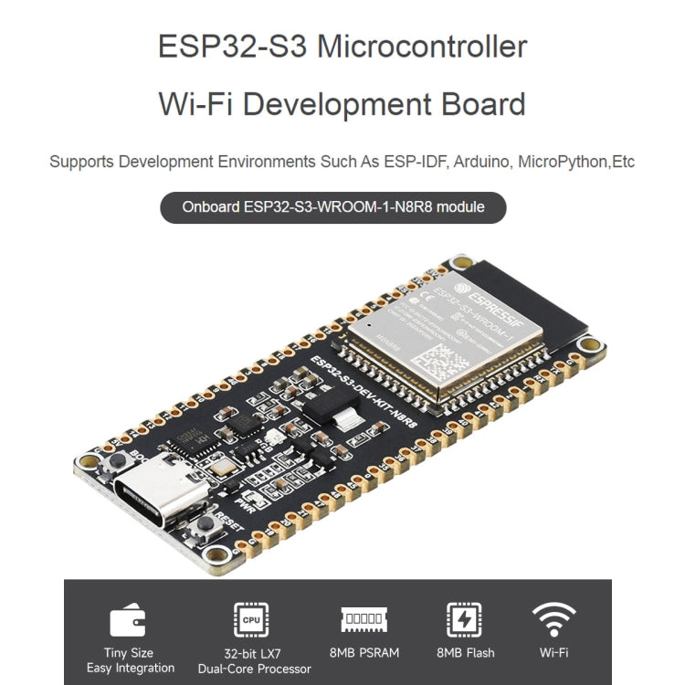 Waveshare ESP32-S3 Microcontroller 2.4GHz Wi-Fi Development Board ESP32-S3-WROOM-1-N8R8 Module Standard Ver. With Pinheader