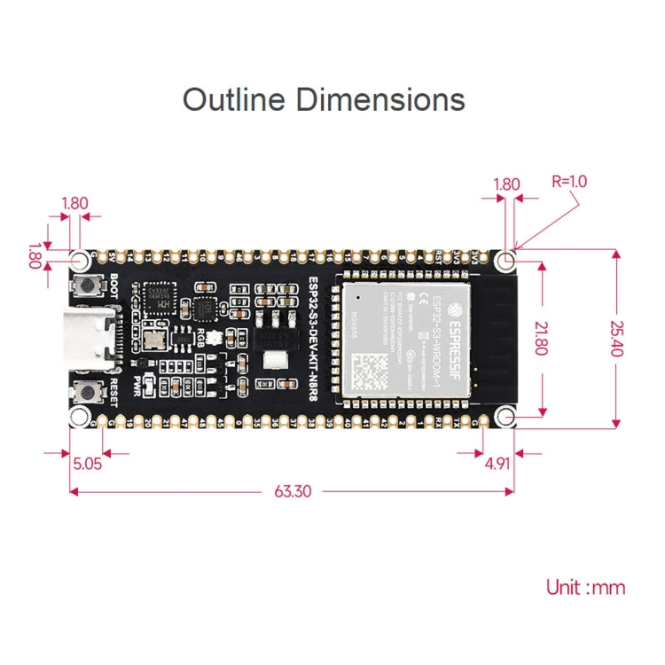 Waveshare ESP32-S3 Microcontroller 2.4GHz Wi-Fi Development Board ESP32-S3-WROOM-1-N8R8 Module Standard Ver. With Pinheader