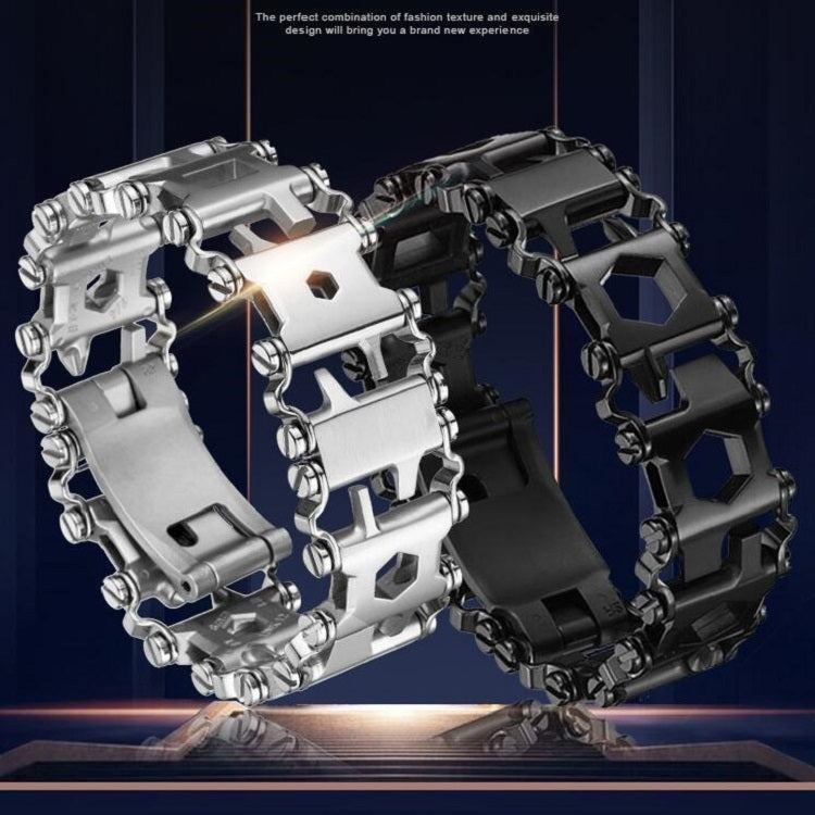 Multifunctional Stainless Steel Outdoor Survive Tool Bracelet for Men(Wide Black)