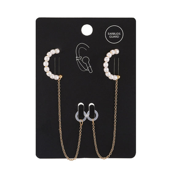 3 PCS Universal Bluetooth Headset Anti-lost C Type Pearl 925 Silver Needle Earring Ear Chain