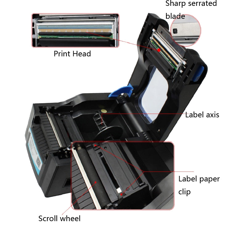 Xprinter XP-370B Barcode Printer Self-adhesive QR Code Printer Label Clothing Tag Thermal Ticket Machine(EU Plug)