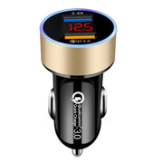 2 PCS Aluminum Ring Display Car Charger  QC3.0+2.4A Aluminum Alloy Multi-function Halo Digital Display Car Charger(Gold)