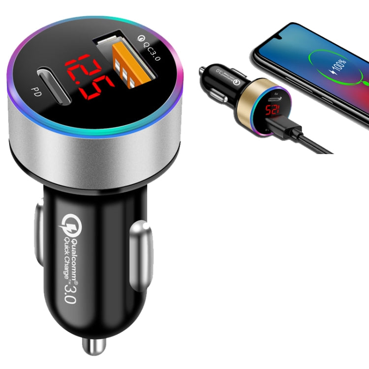 Aluminum Alloy Digital Display PD+QC3.0 Car Charger Multifunctional Car Charger(Snowflake Silver)