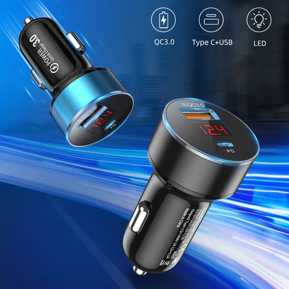 Aluminum Alloy Digital Display PD+QC3.0 Car Charger Multifunctional Car Charger(Snowflake Silver)