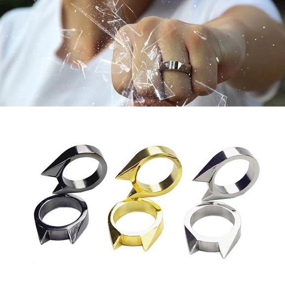 Women Men Safety Survival Ring Tool Self Defence Stainless Steel Finger Defense Ring(Black)