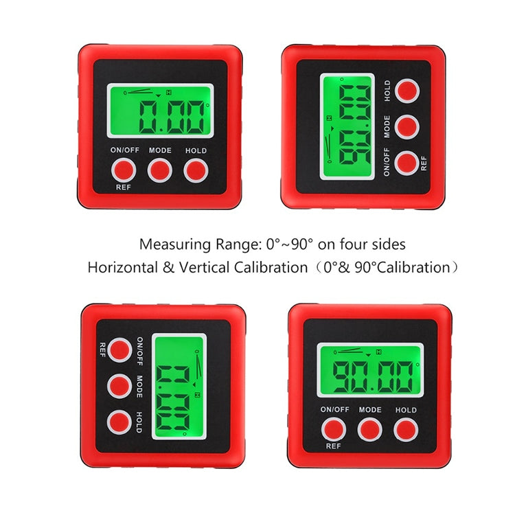3 Button Mini Precision Magnetic Digital Tilt Box / Tilt Meter / Inclinometer(Red)